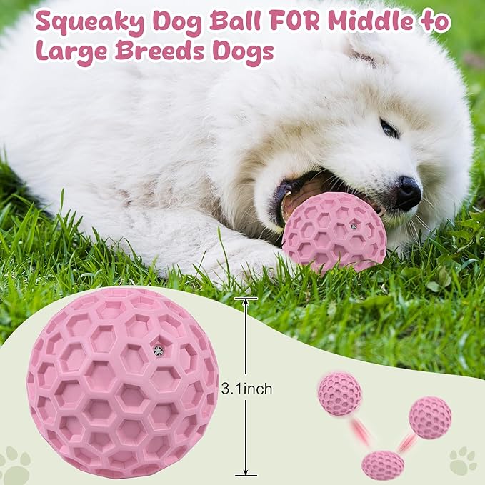 Tough Dog Chew Toys for Aggressive Chewers, Indestructible Dog Balls for Aggressive Chewers, Squeaky Balls for Dogs, Squeaky Toys for Large Dogs, Funny Heavy Duty Ball