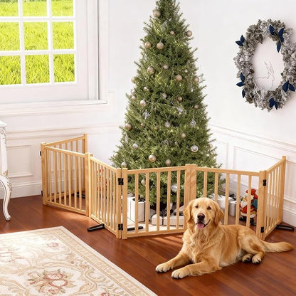 YOCAN Paint-Free Wooden Freestanding Dog Gates for The House,Doorways, Stairs,Wood Dog Fences Indoor Pet Gate,Step Over Fence-6 Panel H:23”