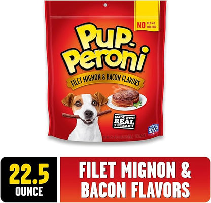 Pup-Peroni Dog Treats, Filet Mignon & Bacon Flavors, 22.5 Ounce, Made with Real Steak (Pack of 2)