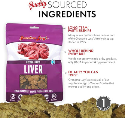 Grandma Lucy’s Singles Pet Treat, Freeze-Dried Single Ingredient Treats for Dogs and Cats - Liver, 2.5 oz