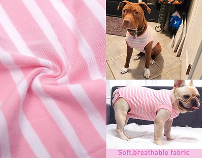 Dog Recovery Suit Female,Pink Large Spay Surgery Recovery Shirt,Pink-White Striped L