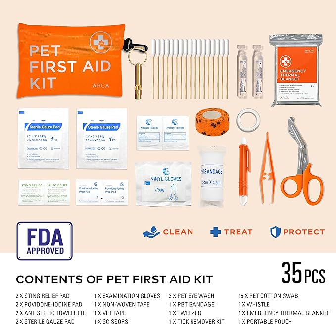 ARCA PET Dog First Aid Kit - Pet Emergency Kit - Water Resistant High Visibility Reflective First Aid Pouch Dog Camping Essentials for Hiking, Backpacking, Sports, Hunting