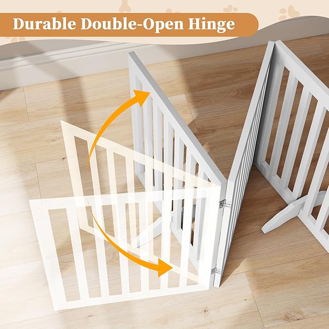 PUPETPO 24”H Freestanding Wooden Pet Gate, Dog Gate for Stairs, Doorways, and Hallways, Step Over Foldable Pet Fence for Indoor Use, Support Feet Included, 60 inch Wide 3 Panels, White