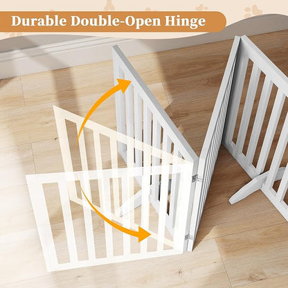 PUPETPO 24”H Freestanding Wooden Pet Gate, Dog Gate for Stairs, Doorways, and Hallways, Step Over Foldable Pet Fence for Indoor Use, Support Feet Included, 60 inch Wide 3 Panels, White