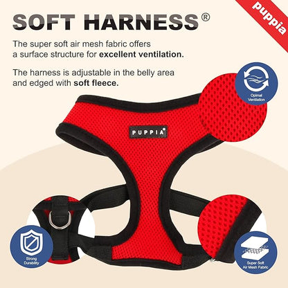 Puppia Soft Dog Harness No Choke Over-The-Head Triple Layered Breathable Mesh Adjustable Chest Belt and Quick-Release Buckle, Beige, Small (Pack of 2)
