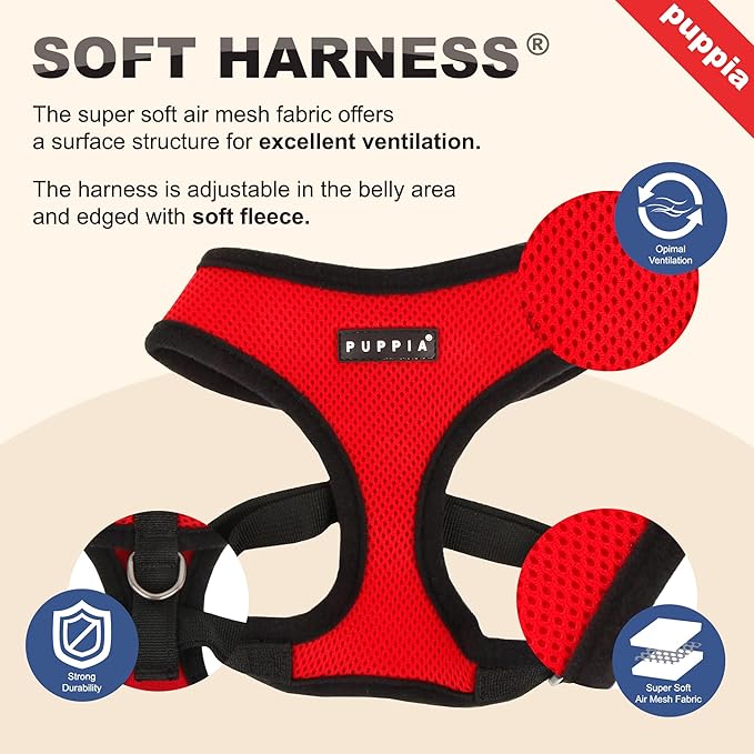 Puppia Soft Dog Harness No Choke Over-The-Head Triple Layered Breathable Mesh Adjustable Chest Belt and Quick-Release Buckle, Yellow, X-Small (Pack of 2)