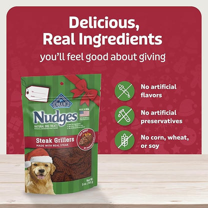 Blue Buffalo Nudges Grillers Dog Treats, Steak, 5-oz. Seasonal Bag (Pack of 2)