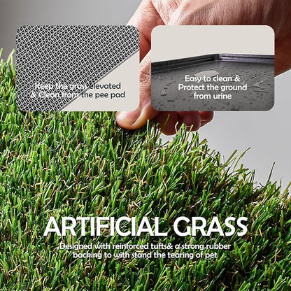 MEEXPAWS Dog Grass Pee Pads for Dogs with Tray | Extra Small 17 x 13 in for Puppy Less Than 6 lbs | 2× Artificial Grass Pads Replacement | Rapid Drainage | Indoor Dog Litter Box | Hemmed Edge