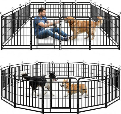 Dog Playpen Outdoor 16 Panels 32'' Rustproof Metal Dog Fence with Gate Small Medium Portable Large Dog Play Pen 36FT, 96 Sq.ft for RV Camping, Trips, Play Yard