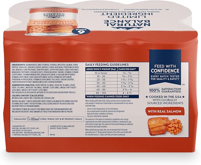 Natural Balance Limited Ingredient Adult Grain-Free Wet Canned Dog Food, Sweet Potato & Salmon Recipe, 13 Ounce (Case of 6)