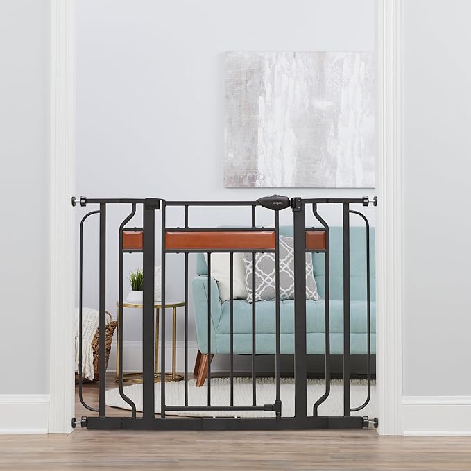 Regalo Safety 30-41.5” Extra Wide Baby Gate for Doorways & Bottom of Stairs, Pressure Mounted Wood Accent Gate with Door, Tested & Safe for 30 Years, American Designed, American Owned