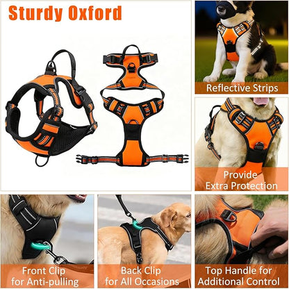No Pull Dog Harness Adjustable Collar & Leash Set - Dog Halter Harnesses Collapsible Bowls & Poop Bag Dispenser Muzzle ID Tags Toys Fits Small Medium Large Dogs (Orange-L)