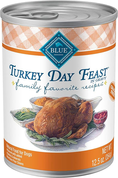 Blue Buffalo Family Favorites Adult Wet Dog Food, Made with Natural Ingredients, Turkey Day Feast, 12.5-oz Can (Pack of 12)
