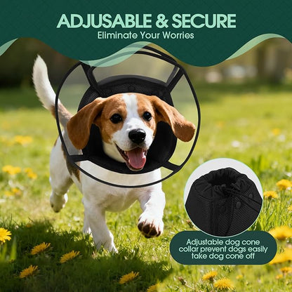 Kuoser Small Dog Cone Collar After Surgery, Soft Cone for Dogs to Stop Licking, Breathable Pet Recovery Collar Comfortable Elizabethan Collars, Adjustable Protective Dog Cones for Small Dogs, Black S