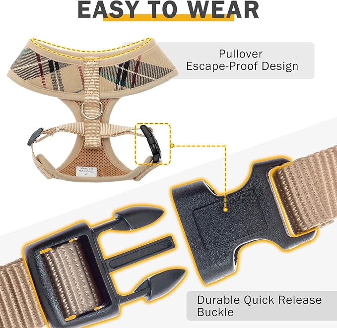 SCENEREAL Puppy Dog Harness with Leash Set for Small Medium Dogs, Soft Mesh Pet Harnesses and Leash, No Chock Plaid No Pull Vest