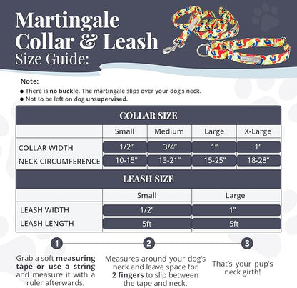 Lucky Love Dog Martingale Dog Collar & Leash - Adjustable, No-Slip, Durable, Comfortable, Soft Webbing, & Stylish Patterned Collar & Leash Set for Male and Female Dogs - Oscar Combo, Medium