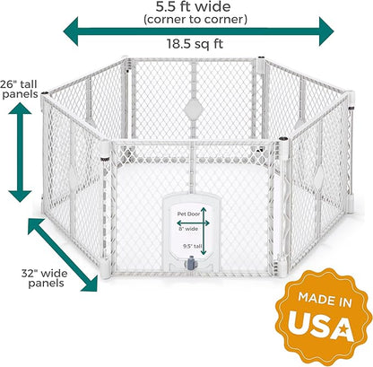 MyPet Petyard Passage: 5.5 Ft. Wide Customizable Folding Dog Playpen with Passage Flap-Door for Indoor/Outdoor. Made in USA. 6-Panel Puppy Playpen. Freestanding Play Pen Dog Gate 26" Tall, Light Gray
