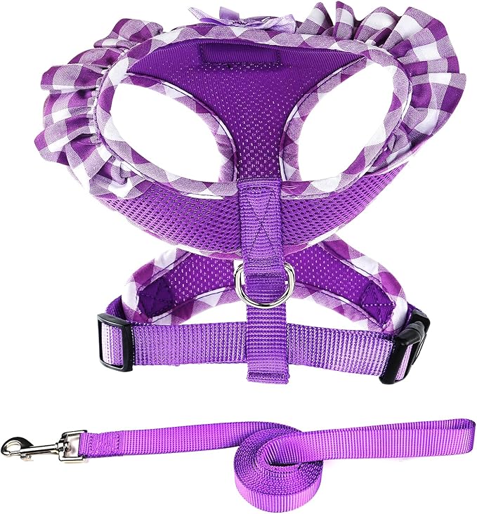 SuperBuddy Upgraded Soft Mesh Dog Harness, Super Breathable Lightweight Pet Harnesses for Puppy Dogs Outdoor Walking, Purple Dog Harness and Dog Leash Set Packing -Small