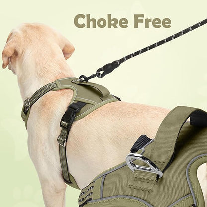 Funfox Dog Harness No Pull, Adjustable Pet Vest Harness, Super Soft Material with Vertical Handle Easy Control, Reflective Night Walking, 2 Leash Clips for Small Sized Dogs, Army Green, S