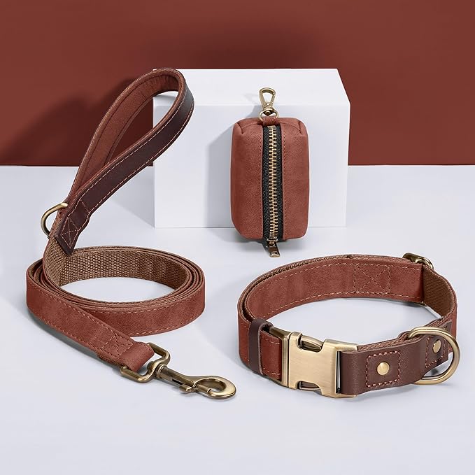 Didog Soft PU Leather Dog Collar for Large Dogs,Classic Adjustable Wide Dog Collars with Quick Release Metal Buckle,Easy Clean and Comfortable,Reddish Brown,XL Neck 20-27", Width 1¼"