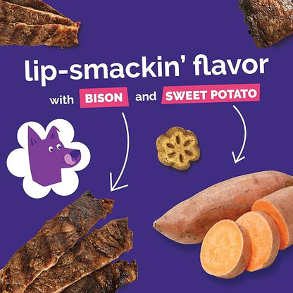 Fruitables Skinny Minis Dog Treats, Healthy Sweet Potato Treat for Dogs, Low Calorie & Delicious, Puppy Training, No Wheat, Corn or Soy, Made in the USA, Grilled Bison Flavor, 5oz