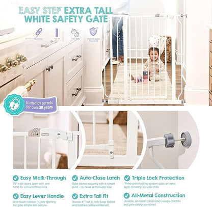 Regalo Safety 36" Extra Tall Baby Gate for Doorways & Bottom of Stairs, Pressure Mounted Walk Through Gate for Babies, Toddlers & Pets, Tested & Safe for 30 Years, American Designed, American Owned