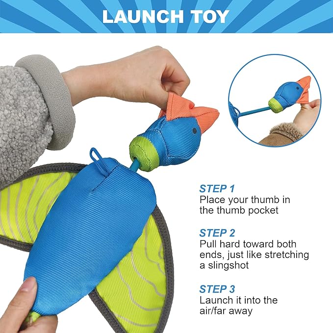Blue Raccoon Oxford Launching Flying Dog Toy Slingshot Chase Fetch Training Interactive Dog Toy Durable Stuffed Animal Dog Squeaky Toy for Medium Large Dogs Toy Gift 38cm/14.96in