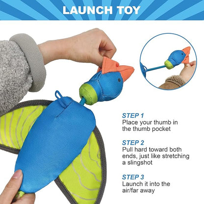 Blue Raccoon Oxford Launching Flying Dog Toy Slingshot Chase Fetch Training Interactive Dog Toy Durable Stuffed Animal Dog Squeaky Toy for Medium Large Dogs Toy Gift 38cm/14.96in