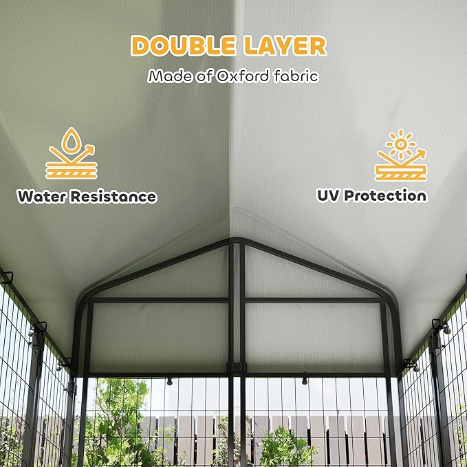 PawHut Outdoor Dog Kennel with Roof, 6' x 4' x 6' Heavy Duty Welded Wire Dog Playpen Enclosure with Escape-Proof Lock, UV-Resistant & Waterproof Cover, for Large Dogs, Chickens, Ducks, Silver
