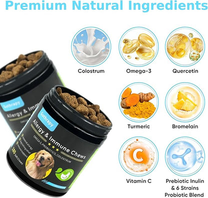 Allergy Chews for Dogs, Itching Skin Relief Chews | Seasonal Immune & Itchy Skin Support | Vet-Formulated Supplement with Omega-3 Probiotics | Chicken Flavor - 180 Soft Chews