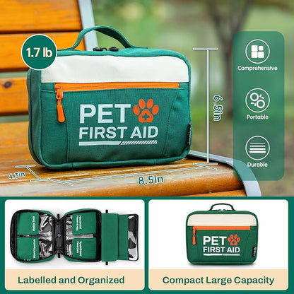 RHINO RESCUE bundle-Pet First Aid Kit, Emergency Medical Supplies for Dogs & Cats, Safety Essentials Pack with Thermometer+