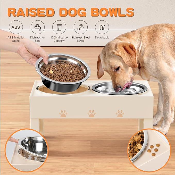 Elevated Dog Bowls with 2 Stainless Steel Bowls, 5-Height Adjustable Stand (3.1", 9" to 12"), for Improved Digestion & Neck Support, Easy Clean, Non-Slip Base Raised Feeder for Medium Large Dogs