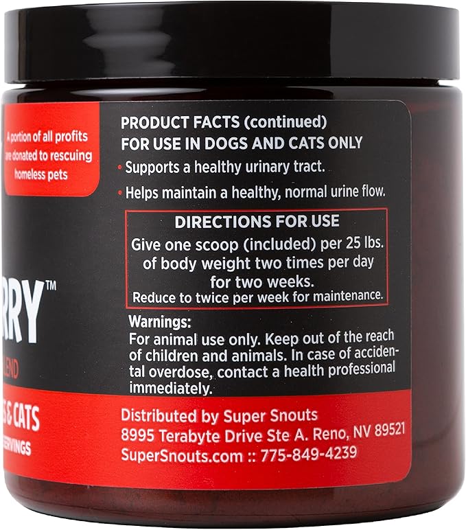 Super Snouts Urinary Berry Urinary Tract Supplements for Dogs & Cats, Made in USA, US & Canadian Blueberry & Cranberry Powder, UTI, Kidney Health Support, Bladder Support for Dogs (2.63 oz, Pack of 2)
