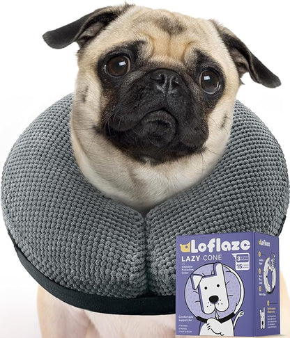 Loflaze Soft Inflatable Dog Cone Collar Alternative After Surgery - Dog Neck Donut E Collar for Large Medium Small Dogs Cats Post Surgery - Recovery Collar to Stop Licking - Grey, L+