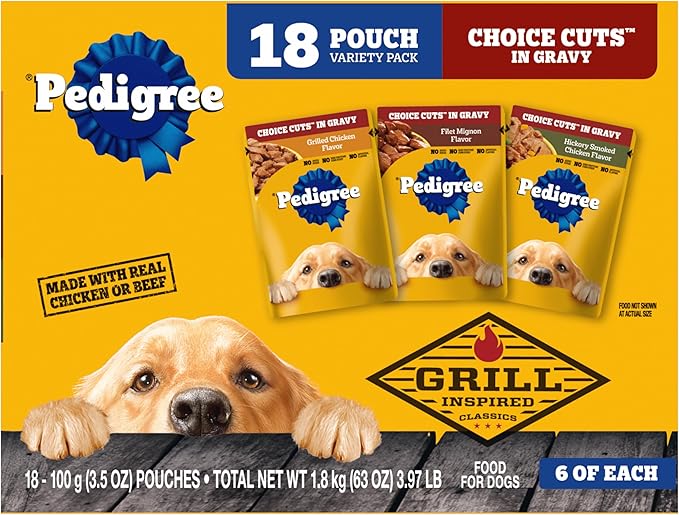 Pedigree Choice Cuts in Gravy Wet Dog Food, Adult Soft Wet Dog Food, Variety Pack, 3.5 oz. Pouches, 18 Count