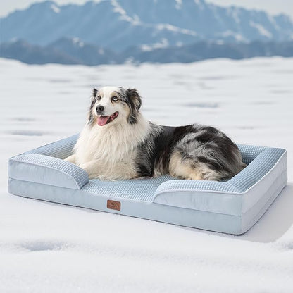 Bedsure L Plus Cooling Dog Bed for Large Dogs - Orthopedic Dog Cat Cooling Bed Washable, Big Comfort Dogs Couch Sofa with Waterproof Removable Cover, Pet Bed with Nonskid Bottom, Cooling Blue, 38"