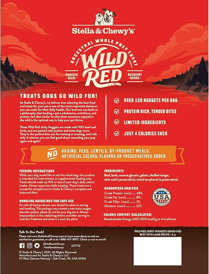 Stella & Chewy's Wild Red Jerky Nuggets - 90% Protein-Rich Beef & Lamb Dog Treats - Grain-Free Training Rewards for All Breeds - Made in USA - 6 oz Bag