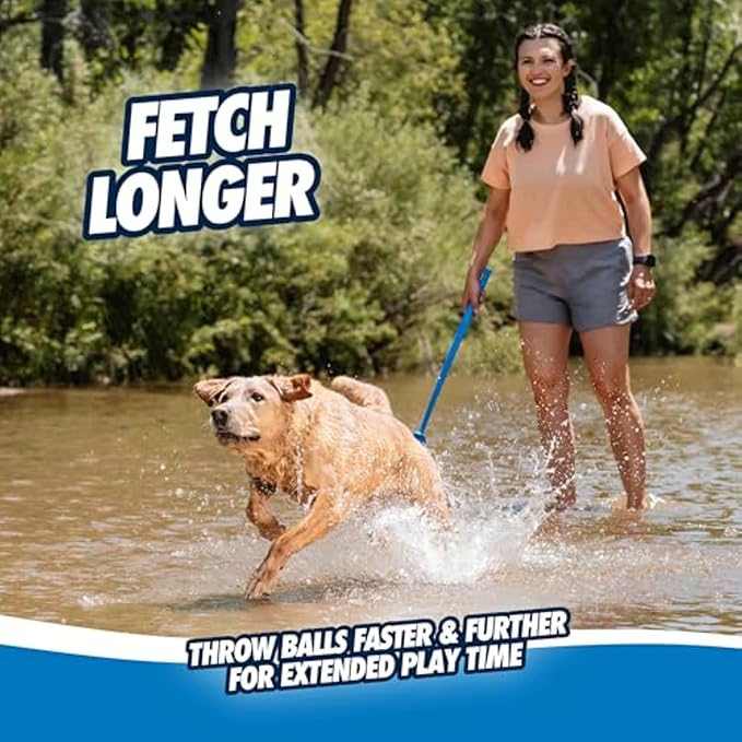 Chuckit! Dog Ball Launcher 12M Sport with 12" Handle Length for Medium 2.5" Dog Balls For Dogs 20-60 lb, Plastic Pet Fetch Ball Thrower, Perfect for Kids, Made in USA, Blue