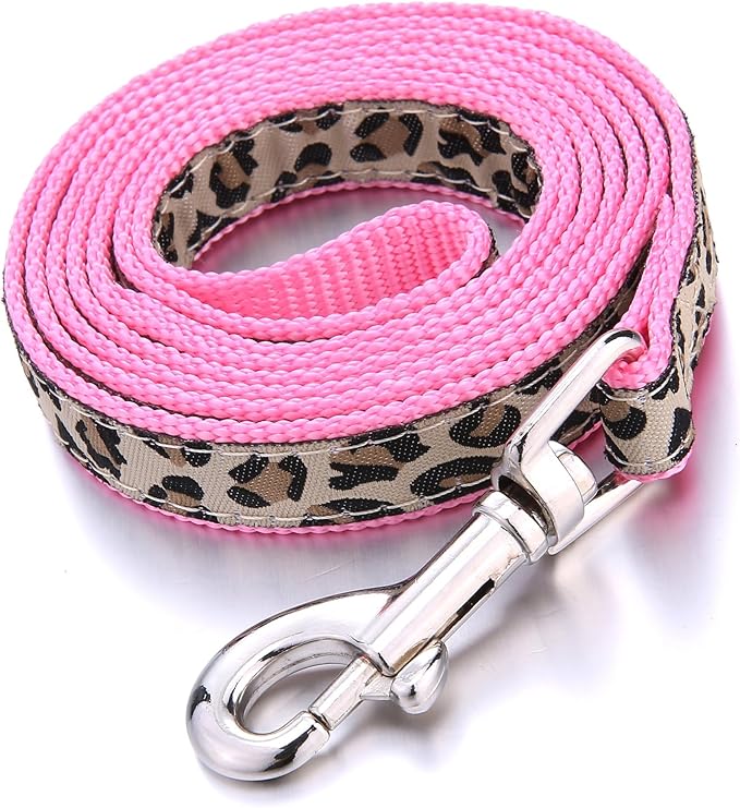 Mile High Life Leopard Dog Harness Collar Leash Set, Adjustable No Pull Dog Halter Harness for Small Breed Dogs, Easy Control for Training Walking (Pink, S Chest 11"-18", Neck 10"-14")