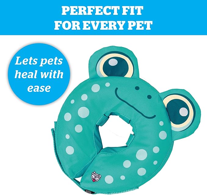 Frog Inflatable Recovery Collar, Comfortable Cone Replacement for Pet Surgery, Protective Collars to Prevent Licking & Biting, Size Small