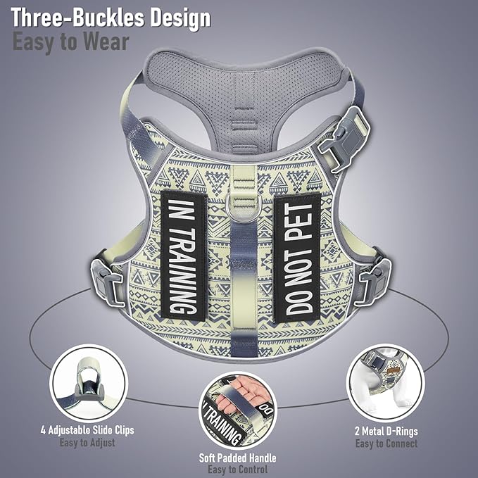 AUNZO No-Pull Dog Harness for Small Breeds, Anti-Escape Walking Reflective Adjustable Lightweight Puppy Vest, Breathable Oxford Material, Easy On/Off With Neck Buckle, Gray XS