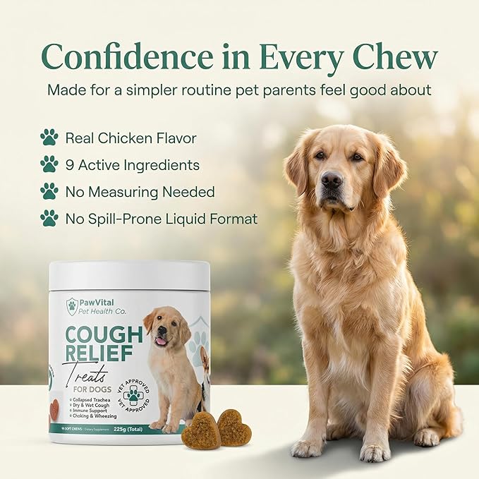 Dog Cough Medicine - 100% Natural Respiratory Support - Relief for Cough and Breathing Discomfort - All-Natural Treats Made with Real Chicken