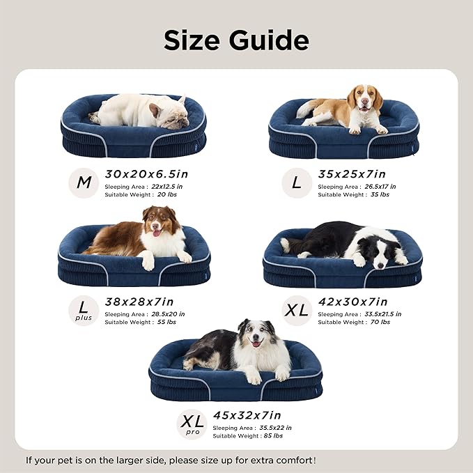 Bedsure Orthopedic Dog Beds Large Sized Dog - 360° Oval Bolster Large Dogs Bed for Senior Dogs with Waterproof Washable Cover, Big Comfort Pet Sofa Couch with Ultra-Soft Fleece, Navy Blue, 35"