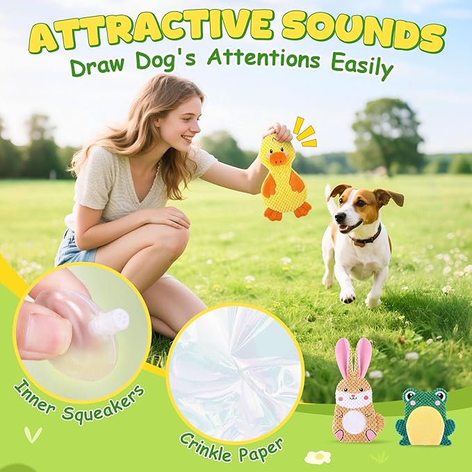 XIUGOAL Dog Toys to Keep Them Busy, 3 Pack No Stuffing Interactive Dog Toys with Crinkle, Squeaky Puppy Chew Toys for Small, Medium Breeds