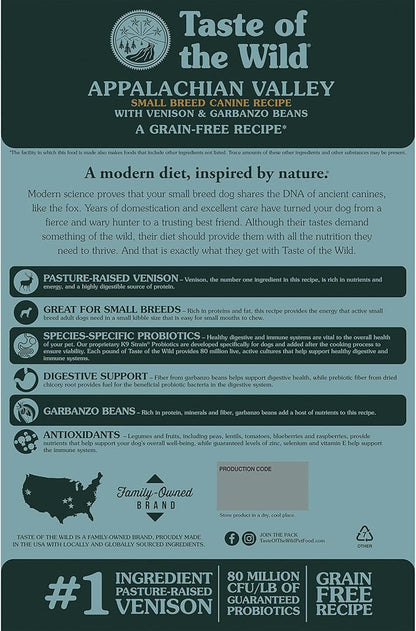 Taste of the Wild Appalachian Valley Small Breed Grain-Free Recipe with Roasted Venison Dry Adult Dog Food, Made with High Protein from Real Venison 28lb