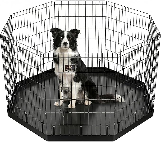 PJYuCien Dog Playpen with Bottom Pad - Metal Foldable Exercise Pen, 8 Panels 36" H x 24" W Indoor Outdoor Pet Fence Puppy Crate Kennel, Black
