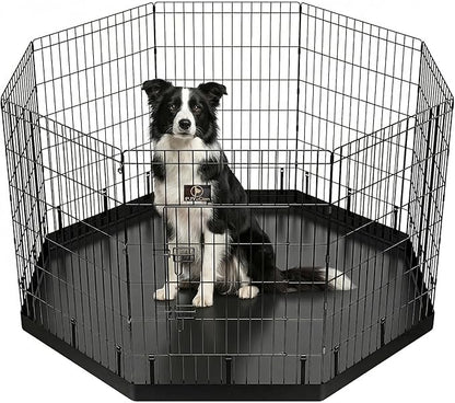 PJYuCien Dog Playpen with Bottom Pad - Metal Foldable Exercise Pen, 8 Panels 36" H x 24" W Indoor Outdoor Pet Fence Puppy Crate Kennel, Black