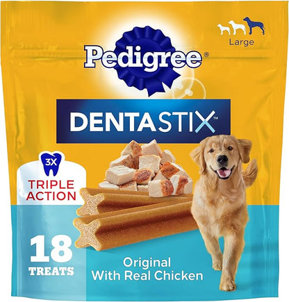 Pedigree Dentastix Large Dog Treats, Original Flavor with Real Chicken, 14.99 oz. Bag (18 Treats Total)