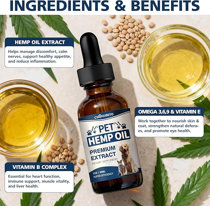 Pets Oil Help Oil for Dogs Cats, Hammer Help with Relieves Pаin, Anxiеty, Inflammation, Aggrеssive Rеlax, Suppоrt Skin Hеalth, Promotes Appеtite-Hiр & Jоint