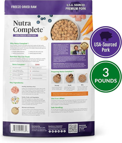 ULTIMATE PET NUTRITION Nutra Complete Freeze Dried Raw Dog Food, Veterinarian Formulated with Antioxidants, Prebiotics & Amino Acids (3 Pound, Pork)